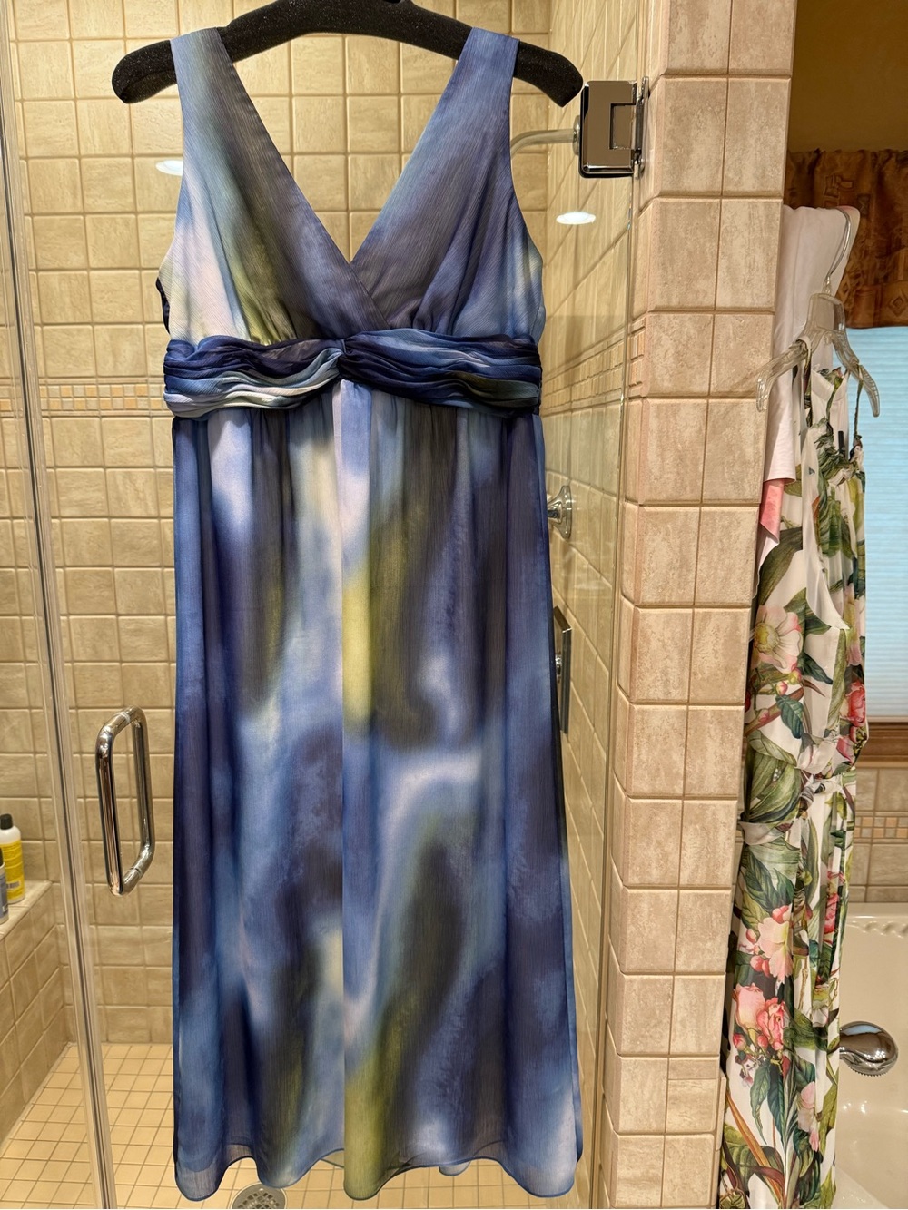 Chico's Blue, Green & White Ombre V-Neck Maxi Dress